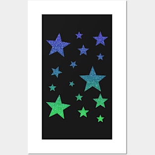 Blue Green Ombre Faux Glitter Stars Posters and Art